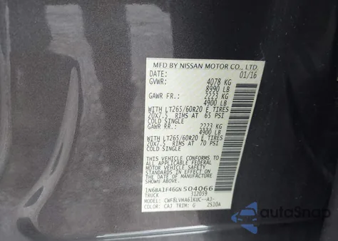 2016 Nissan Titan Xd Sl Diesel z USA, uszkodzony, nr VIN 1N6BA1F46GN504066